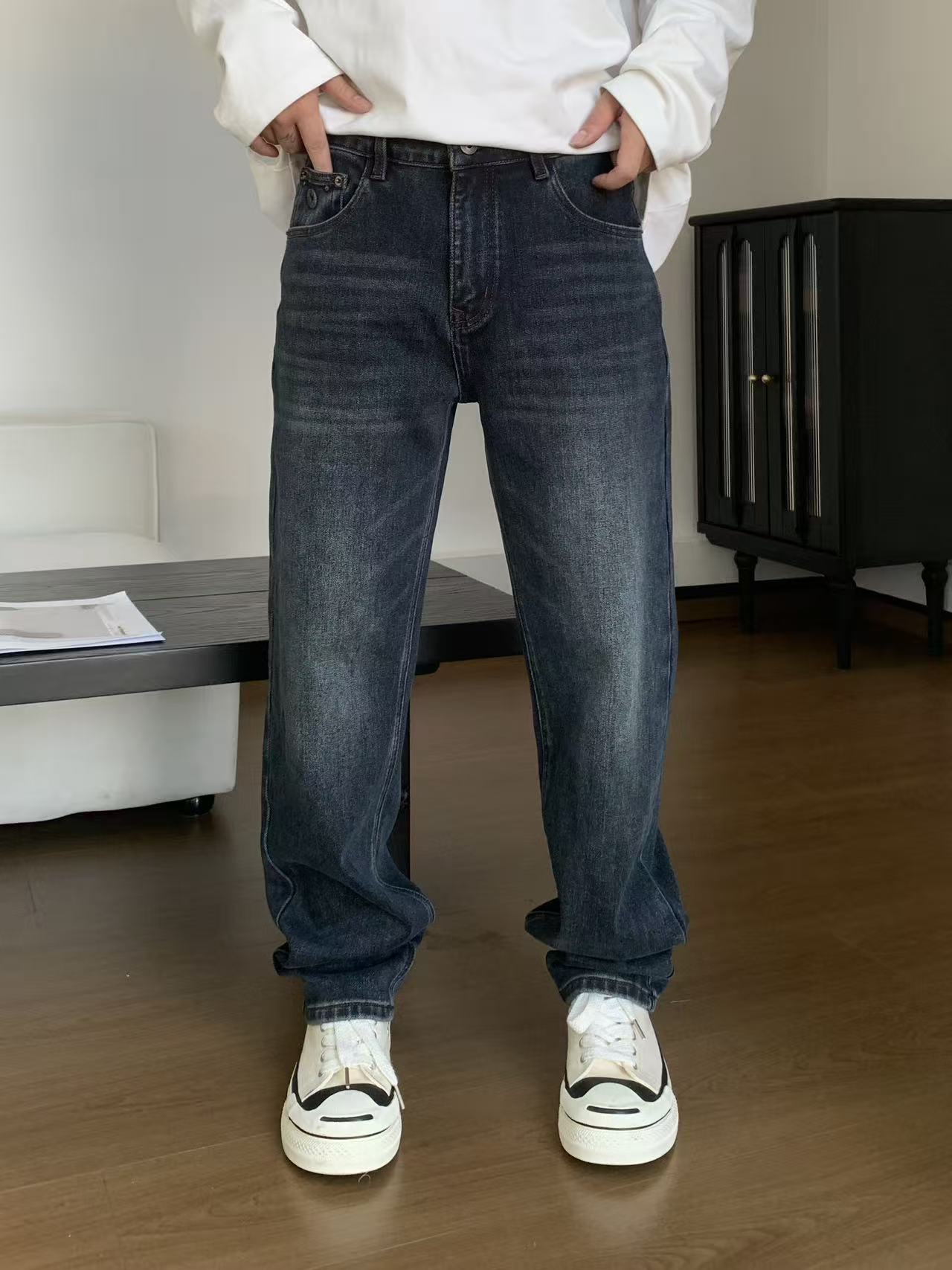 DI男装牛仔裤秋季新款韩版休闲直筒高弹力长裤百搭水洗简约Vibe封
