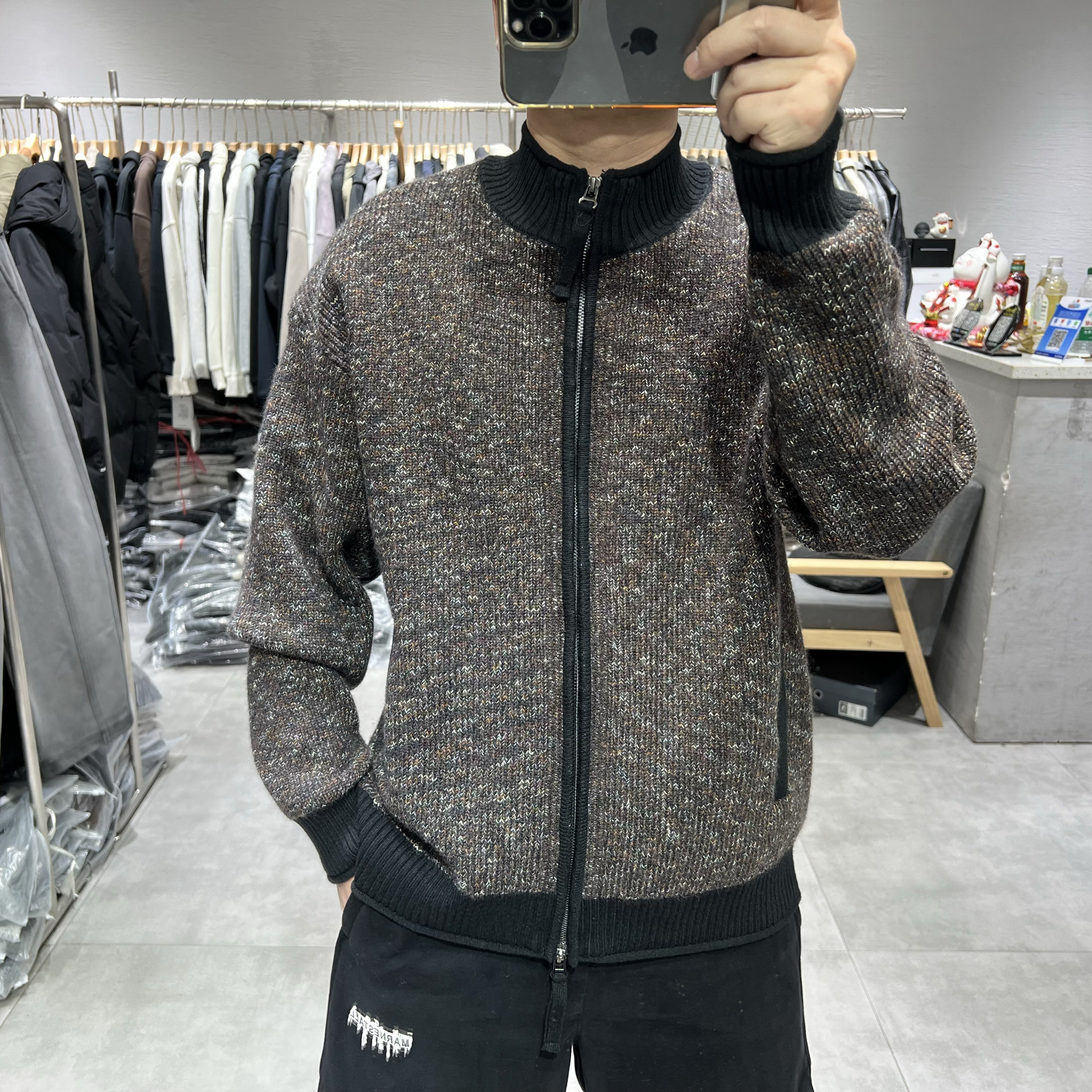 美式潮流棒球领针织开衫外套男2024秋冬复古拉链高级感针织衫毛衣