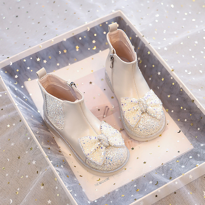 真皮女童靴子公主鞋爱莎短靴软底