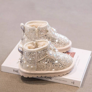 加绒加厚小童宝宝皮毛一体 秋冬季 真皮女童鞋 子儿童雪地靴2024新款