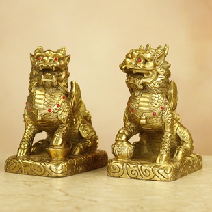 久鉴 八卦财富护宝麒麟 居家办公装 饰金属工艺品 铜麒麟摆件一对