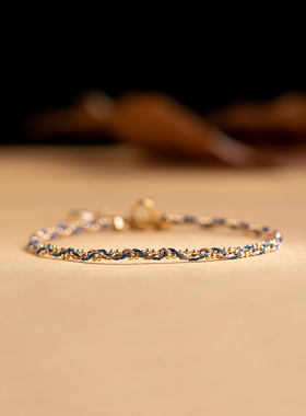 超精致 小细绳编织手链 14K包金夹丝金线金珠手链精工细作