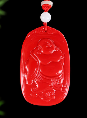 和田玉红玉弥勒佛玉佛手把件精雕笑佛大肚佛大号平安牌玉挂件