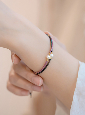 【秋冬特惠】设计天然珍珠女生小手链米珠幸运编织细手绳轻奢