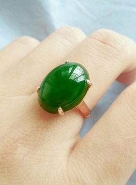 真玉天然和田玉碧玉戒指女款925银镶菠菜绿玉石玉器指环礼物指环