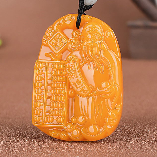 天然和田玉黄玉籽料财神吊坠男女款黄龙玉算盘招财进宝项链平安牌