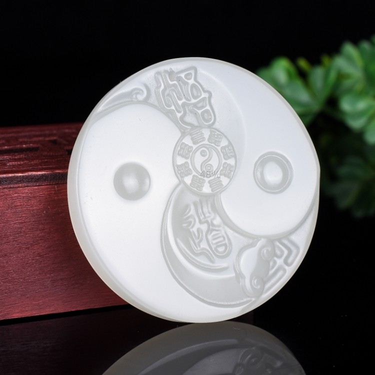 新疆和田玉白玉籽料悟道八卦吊坠如意八卦吊坠平安牌男款女士项链