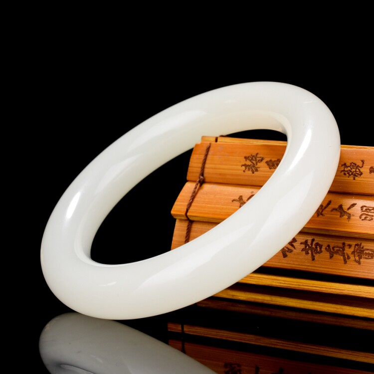 天然新疆和田玉羊脂白玉手镯玉镯子复古圆条手镯天然玉石手镯手链