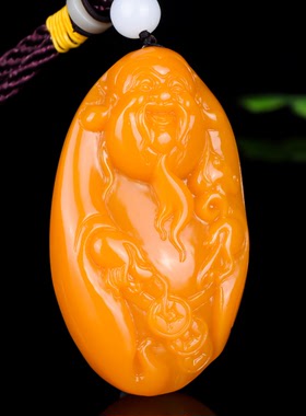 天然新疆和田玉把件黄玉手把件财神挂件手把玩男女款财神把件