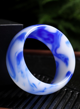 和田玉加宽加厚女款手镯和田青花玉女士手排玉石镯子新疆玉器