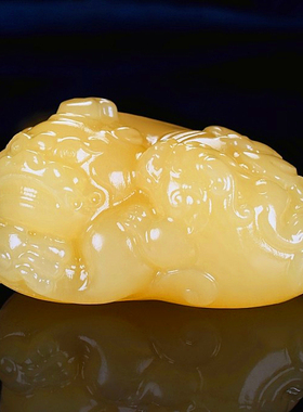 天然新疆和田玉黄玉籽料貔貅手把件招财进宝子母神兽把玩件小摆件