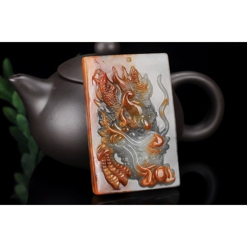 正品黄龙玉龙吊坠男女款玉石挂件黄玉生肖龙玉牌项链玉坠