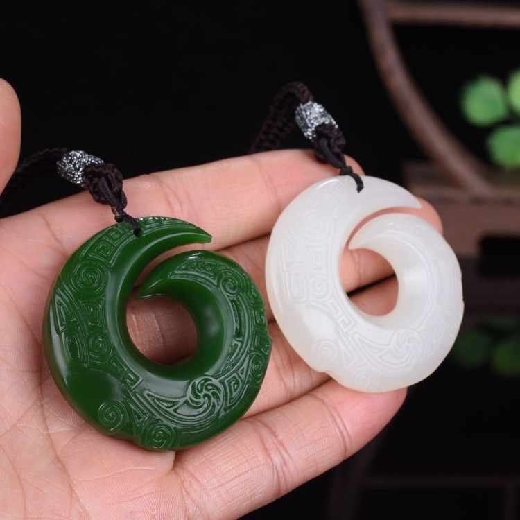 天然新疆和田玉白玉时来运转吊坠项链男女款和田碧玉龙钩项链挂件