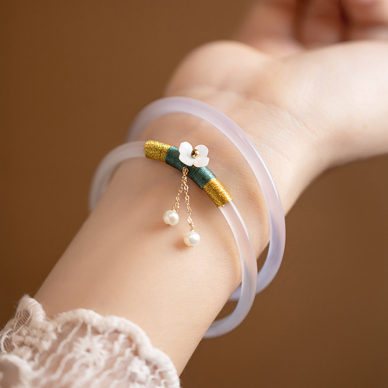 【秋冬特惠】叮当镯女玛瑙玉髓手镯天然小众国风细条古风简约镯子