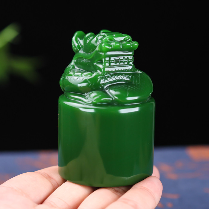 天然和田玉碧玉玉玺印章玉龙书画书法章手把件文房镇尺藏书章摆件