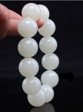 天然新疆和田玉白玉籽料手链羊脂玉圆珠手串大珠子男款女士手排