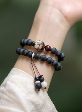复古药珀手链女森系学生手链情侣佛珠手串檀香手串天然中国风佛珠