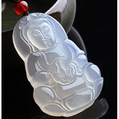 天然冰种白玉髓观音佛吊坠玉坠男女情侣款项链玉石挂坠玛瑙笑佛