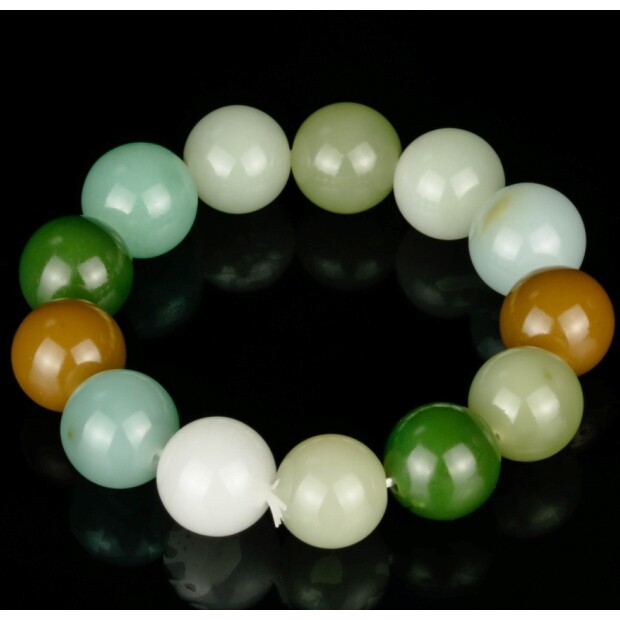 天然缅甸翡翠手链男女情侣款彩色圆珠玉手链手串天然和田玉石手链