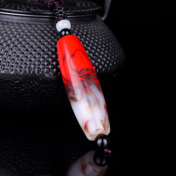 天然新疆和田玉天珠吊坠男女款项链玉佩彩玉金丝玉玉鸡血玉毛衣链