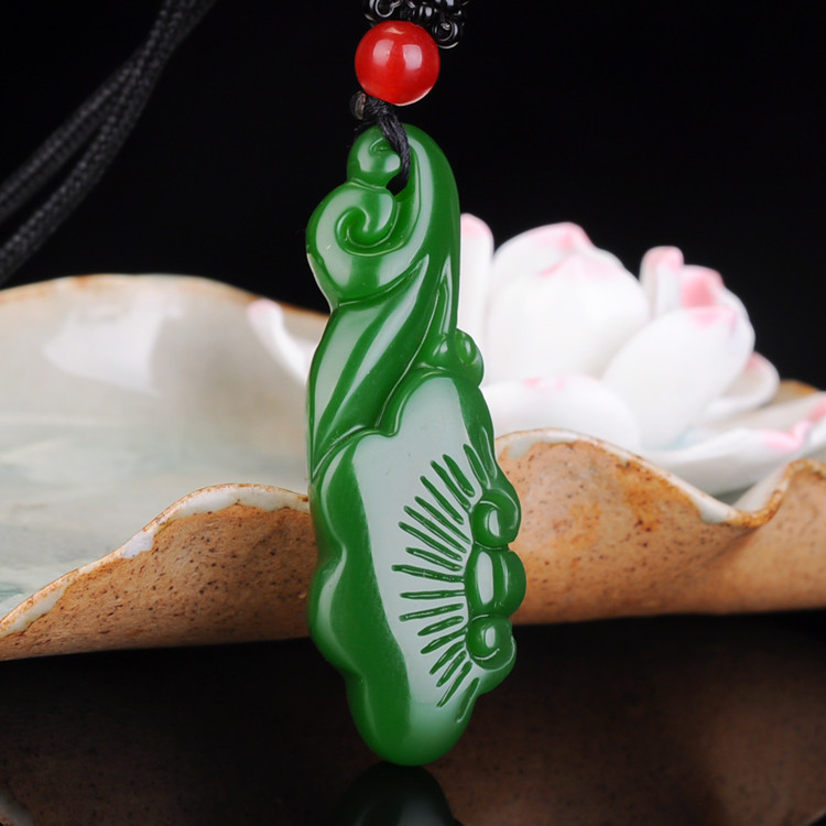 天然和田玉碧玉如意吊坠菠菜绿玉石小挂件女款项链坠毛衣链吉祥