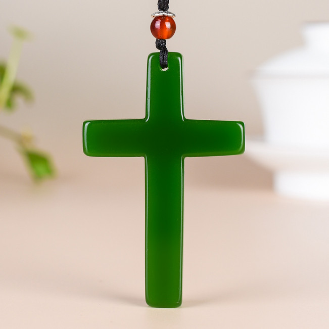 天然新疆和田玉碧玉十字架吊坠菠菜绿玉石挂件男女款平安项链挂坠