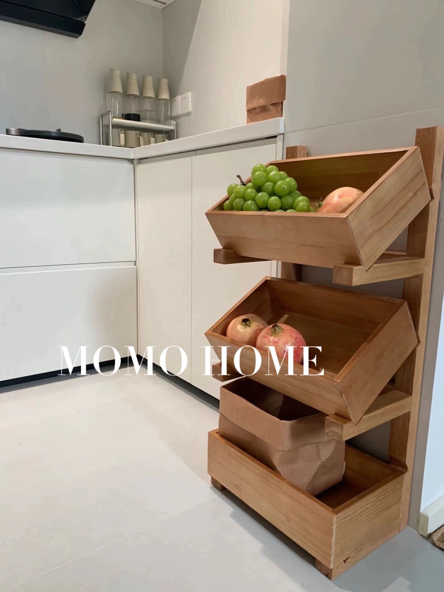 MOMO HOME家居收纳架可移动蔬菜水果展示收纳筐实木多层置物架