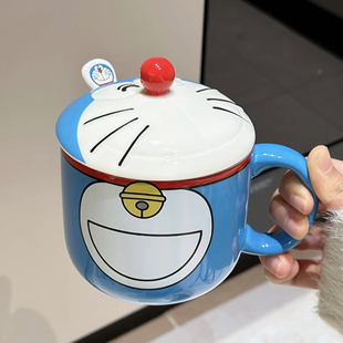 MOMO HOME家居哆啦A梦带盖水杯情侣咖啡杯卡通马克杯创意个性