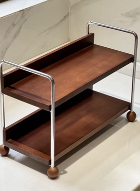 MOMO中古风置物架家用厨房调料架实木多功能台面杯子收纳架多层整