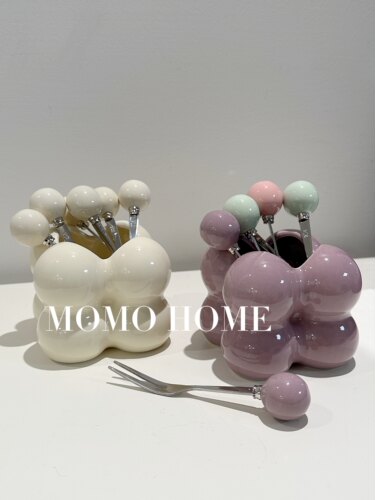 MOMO HOME家居小红书水果叉套装家用不锈钢甜品蛋糕小叉子收纳罐