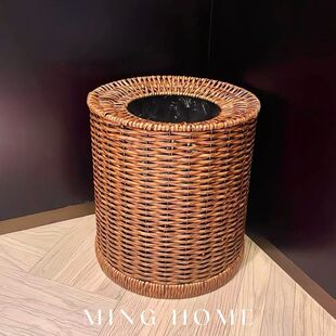 MOMO藤编垃圾桶复古纸篓双层大容量家用厨房客厅轻奢高档无盖