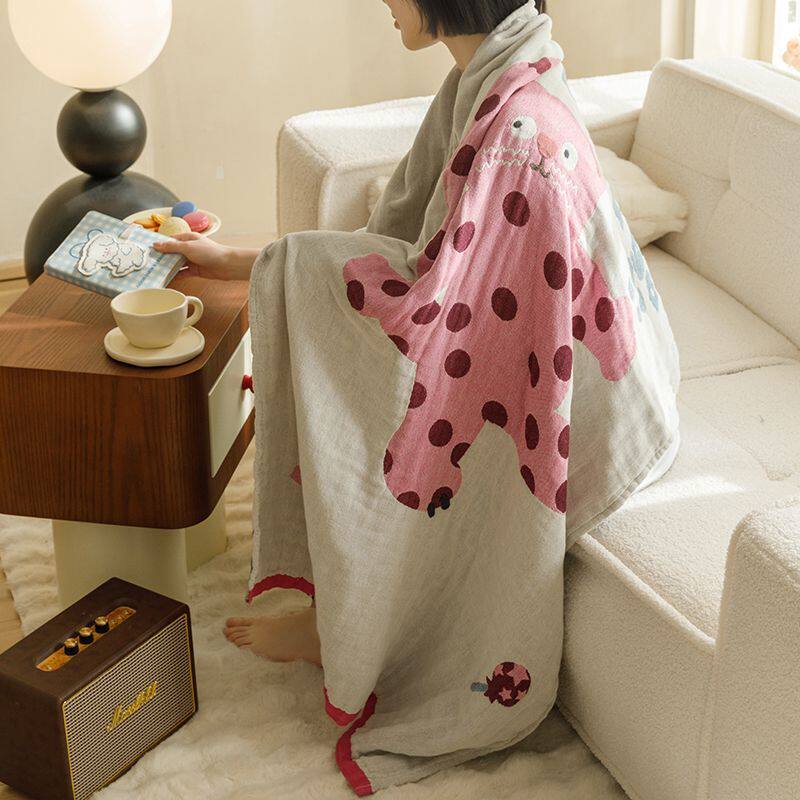 MOMO HOME家居日式卡通全纯棉浴巾四层纱布棉麻吸水吸汗速干