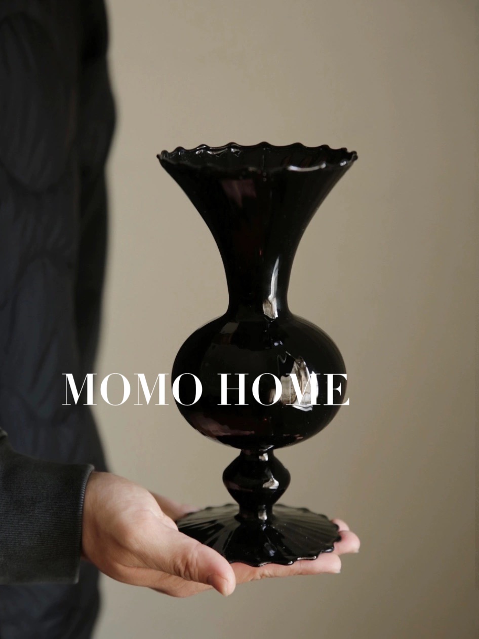 MOMO HOME家居小红书中古黑硝子花器黑花瓶客厅书房茶室
