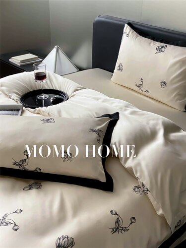 MOMO  60支天丝中式水墨图案四件套夏季冰丝凉感裸睡丝滑被套