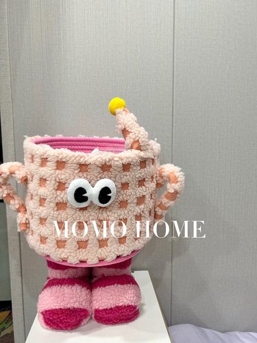 MOMO HOME家居卡通小怪兽桌面零食收纳筐羊羔绒棉绳玩具整理