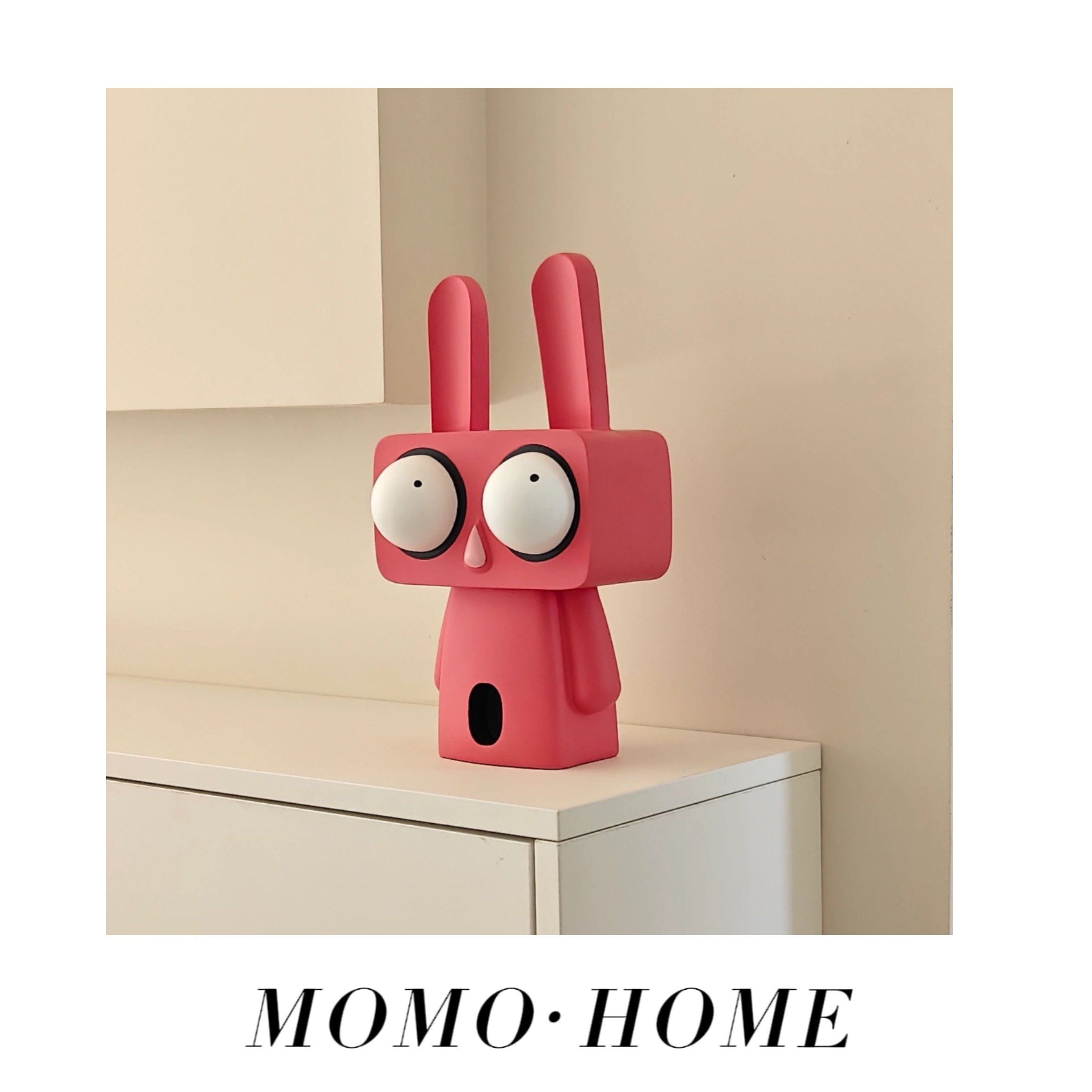 MOMO 手绘卡通红白大眼兔子树脂摆件家居软装玄关客厅工艺品
