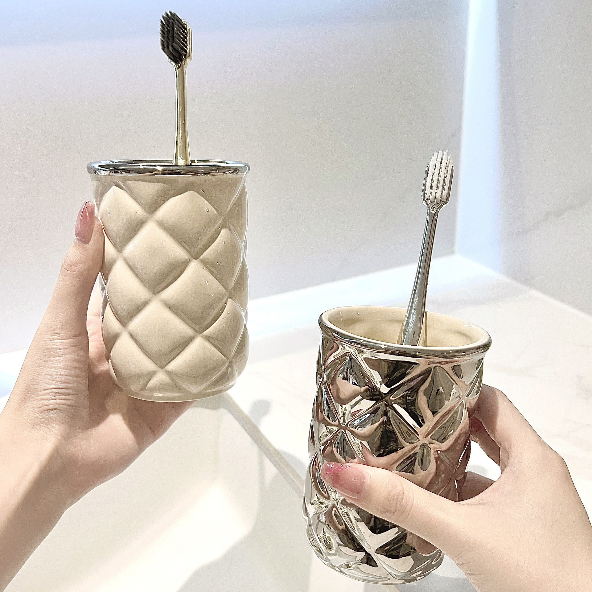 MOMO HOME家居高颜值陶瓷刷牙杯子家用简约漱口杯套装轻奢洗漱杯