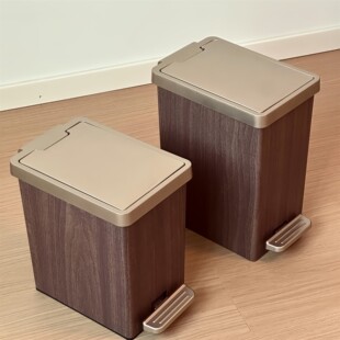 MOMO HOME木纹垃圾桶家用客厅高级感带盖双开大容量窄缝垃圾筒PH