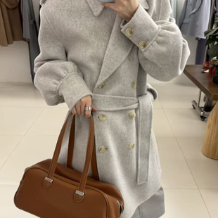 含95羊毛 BEE 配腰绳 中长羊毛外套 1014 设计感风衣款