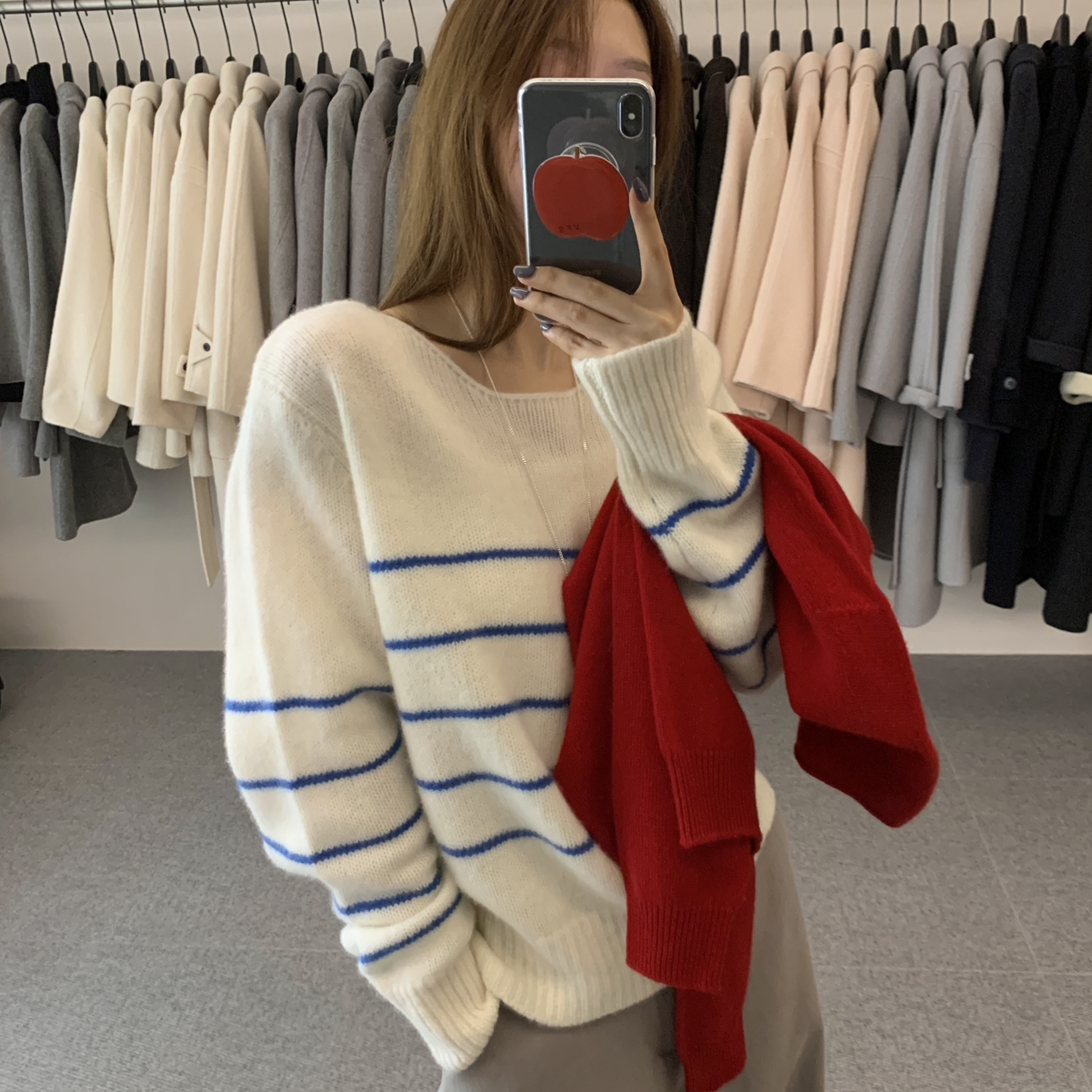 noodle面条家-宽松条纹显瘦全毛套头保暖毛衣（含100羊毛）N10101