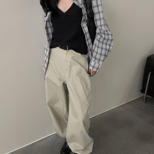 WELOVER秋上新韩系简约高级基础款直筒阔腿拖地牛仔裤19563