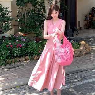 背心连衣裙 FEI MAO 韩系甜美温柔气质圆领中长款 无袖