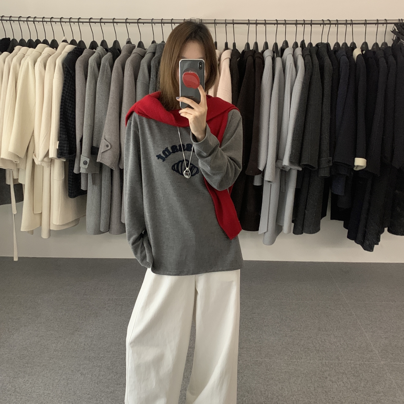 noodle面条家-小个子看过来韩系磨毛简约百搭牛角包长袖T恤N10504