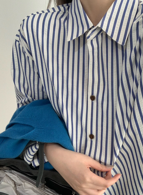 BLESSED MOMENT秋上新韩系简约气质高级休闲百搭条纹衬衫FS1026