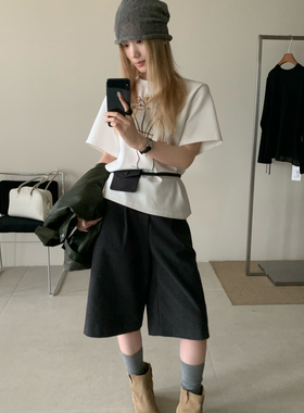 BLESSED MOMENT新氛围感搭配神器七分直筒休闲裤配腰包FK1073