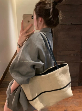 ARAN PLAMM-季新款休闲轻便棉麻肩带头层牛皮单肩包单肩包