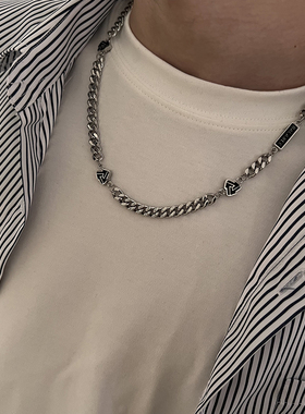 欧美嘻哈高级感古巴项链男生潮牌轻奢小众锁骨链百搭款钛钢不掉色