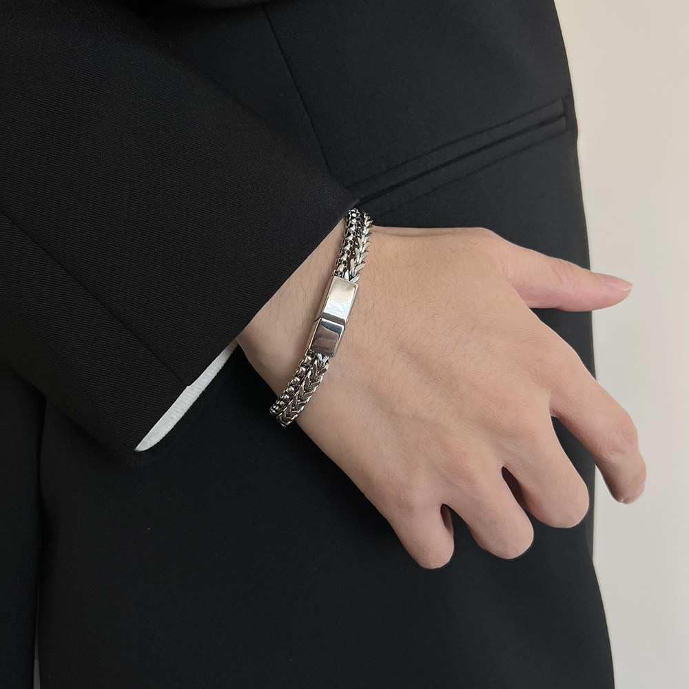 简约冷淡风双层手链男生叠戴手饰品高级感小众嘻哈钛钢配饰不掉色