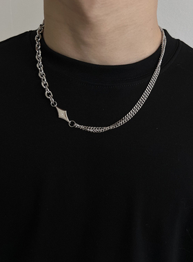 菱形双层项链男生潮牌百搭款嘻哈锁骨链轻奢小众设计高级感配饰女