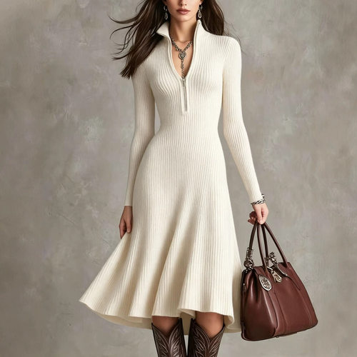 Zipper stand up collar slim fit dress  拉链立领修身连衣裙